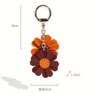 Hr Decorative Keyring Durable Boho Accessories <b>Ring</b> Genuine Leather <b>Key</b> Chain With Flower for Gifts - Product Image 4