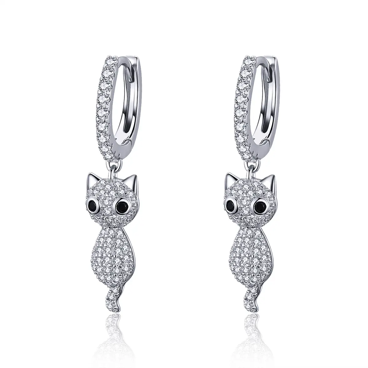 SCE519 Cute fashion 925 silver plated cz stone zircon cat dangle jewelry women ear cuff hoop earrings girls