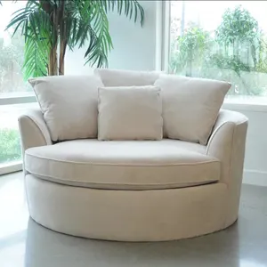 圆形超细纤维布艺沙发客厅沙发套装家具实木框架不锈钢底座奢华单座天鹅绒沙发