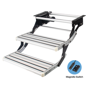 YUMU Marchepieds pliants 12V pour <span class=keywords><strong>camping</strong></span>-<span class=keywords><strong>car</strong></span> avec éclairage LED, en alliage d'aluminium, double échelle électrique, marches antidérapantes pour <span class=keywords><strong>camping</strong></span>-<span class=keywords><strong>car</strong></span>, remorque, caravane - Product Image 1
