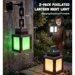 Pixelated Lantern <b>Night</b> <b>Light</b> 2-Pack RGB Color Changing Rechargeable Wall Mount With Remote Control For Kids Room Decor - Product Image 4
