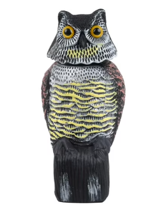 大型屋外/屋内ガーデン保護用フクロウ型鳥よけ、回転ヘッド付き鳥撃退デコイ、フクロウ型かかし、裏庭のバードウォッチング用PE素材 - Product Image 1