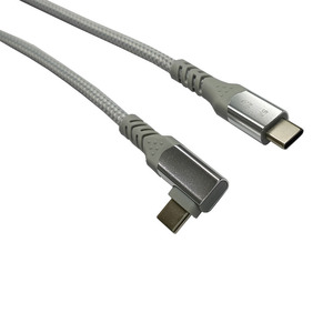 Cable de datos tipo C a C, cable USB trenzado de nailon con curva de 90 grados, carga rápida, color gris plateado, para transmisión de alta velocidad - Product Image 2