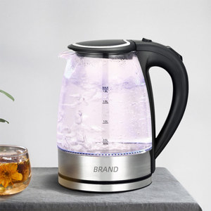 Nhà khách sạn thiết bị điện thép không gỉ sưởi ấm nước nóng trà nóng không dây thủy tinh Ấm đun nước điện với màu xanh LED ánh sáng - Product Image 1