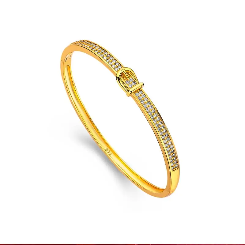Pulseiras e pulseiras de joia fina banhadas a ouro para mulheres, chapa de ouro clássica de alta qualidade com fivela de diamante e desenho de ferradura