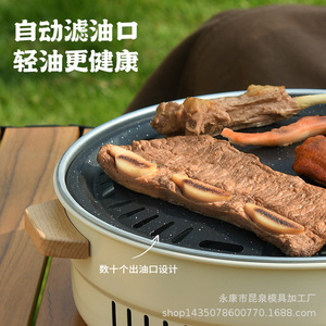 Kunquan Non-Stick Korean Style Grill Pan Round Outdoor BBQ Meat Frying Charcoal Tea Brewing Easy Cleaning - Product Image 1