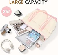 Tas Tote Kanvas Custom Logo Desain Bahu Besar untuk Wanita dengan Banyak Kantong Luar, Ritsleting, dan Gesper Magnetik