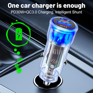 ที่ชาร์จในรถยนต์ 48W 2 พอร์ต USB3.0 18W+PD30W ที่ชาร์จในรถยนต์แบบโปร่งใส 12-30V รองรับรถบรรทุกขนาดใหญ่สำหรับไอโฟน 15 โปรแม็กซ์ - Product Image 5