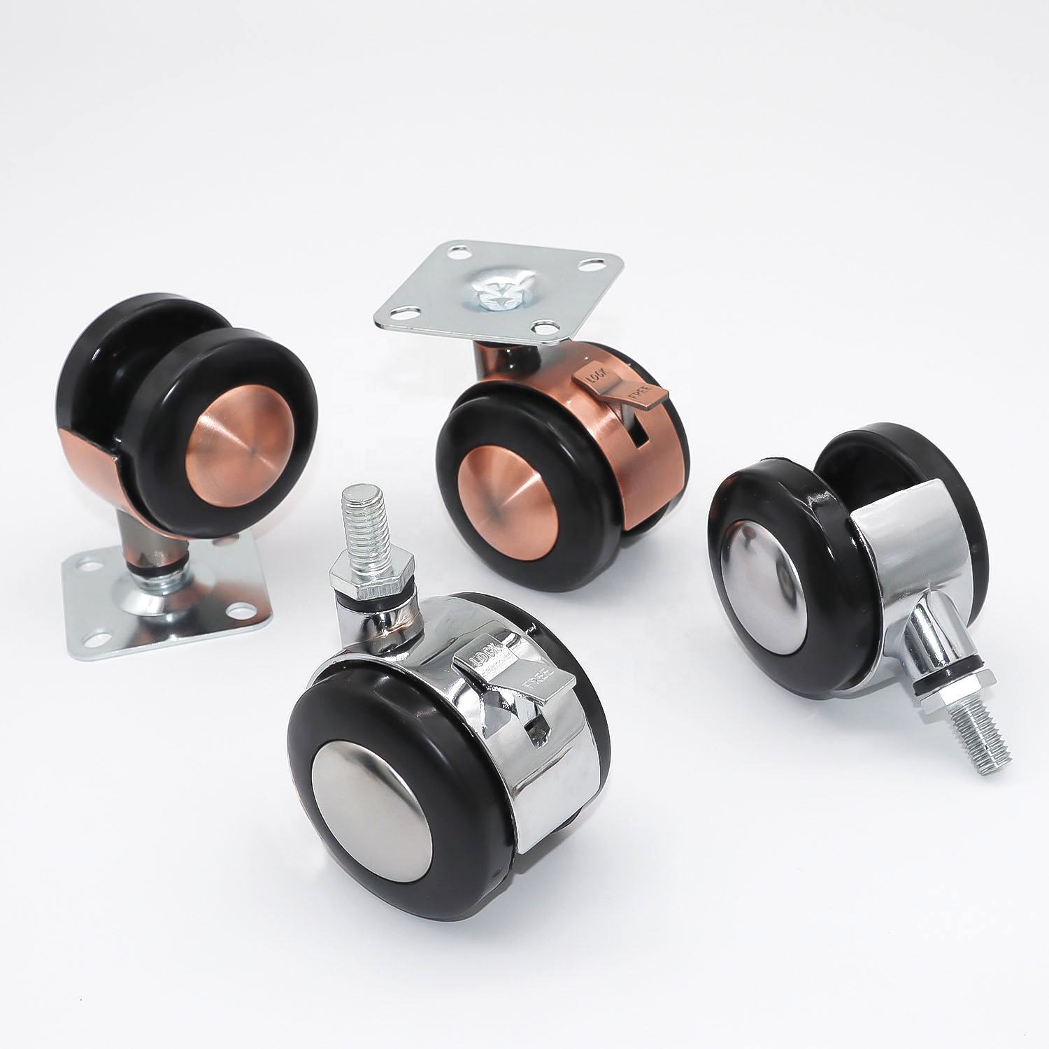 40mm Zinc Alloy Furniture Caster Wheels with Brake 50mm Chrome Chair Casters for Bedroom for School Hospital Living Room Hotel