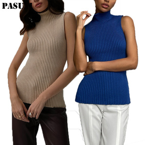 PASUXI abbigliamento donna moda all'ingrosso nuovo maglione dolcevita Slim Fit comodi top <span class=keywords><strong>senza</strong></span> <span class=keywords><strong>maniche</strong></span> lavorati a <span class=keywords><strong>maglia</strong></span> - Product Image 1