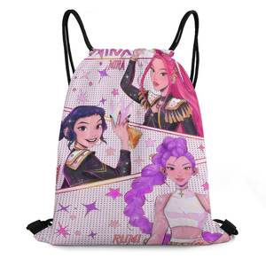 Sac à cordon personnalisé avec motif de dessin animé Kpop Demon Hunters, unisexe, pliable, portable, en coton, sac à dos à cordon, sacs fourre-tout - Product Image 1