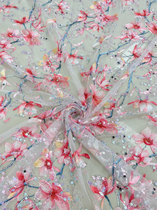 <strong>Wholesale</strong> Custom <strong>Wholesale</strong> Price Dry Flower <strong>Lace</strong> <strong>Fabric</strong> French Tulle <strong>Lace</strong> Beads <strong>Fabric</strong> for Wedding Evening Dress - Product Image 6
