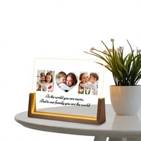 Lampe de nuit photo moderne personnalisée en acrylique, base en bois de noyer en U de 8 pouces, cadre photo LED, cadeau pour la maison pour femmes et hommes, anniversaire