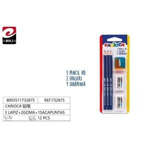 Set di matite Carioca 3 matite Hb 2 gomme 1 temperamatite Cancelleria scolastica - Product Image 3