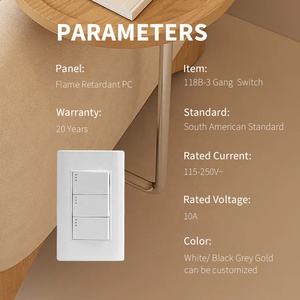 Sakelar dinding Multi-gang, sakelar lampu dinding tombol tekan 3 Gang 1 arah <span class=keywords><strong>2</strong></span> arah Panel PC tahan api - Product Image 5