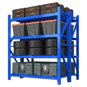 Custom Assemble Heavy Duty Storage Shelf 300 Kg Black 4 Tier Warehouse Storage Shelf Rack For Supermarket Metal Rack Shelf