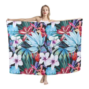 Beach Sarong Coverup for Women Print On Demand Hibiscus Flower Pattern Hawaiian Lavalava Sarong Female Beachwear Bikini Cheap