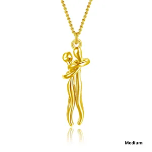 Collana in Acciaio Inossidabile con Pendente Bicolore a Forma di Coppia Abbracciata, Stile Sportivo con Catena in Bambù, per Matrimoni Buddisti - Product Image 1