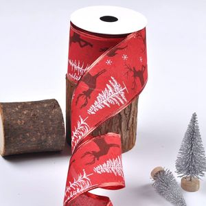 Op Maat Gemaakt Rood Linnen Bedraad Rand Lint 100% Polyester Enkelzijdig Bedrukt Kersthertenboomcracker Voor Decoratieve Verpakking - Product Image 5