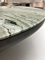 Plateau de table basse rond en marbre veiné vert, plateau de table en quartzite paysager pour salon moderne