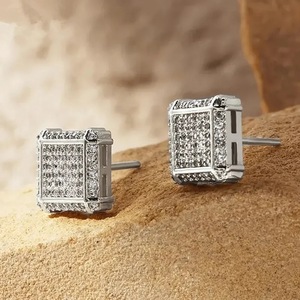 Orecchini a Perno Quadrati Hip Hop per Uomo, Gioielli per Orecchie Scintillanti e alla Moda - Product Image 6