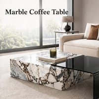 Table basse architecturale en marbre naturel Viola et verre, hauteur 30, table centrale basse gigogne pour salon de luxe et villa