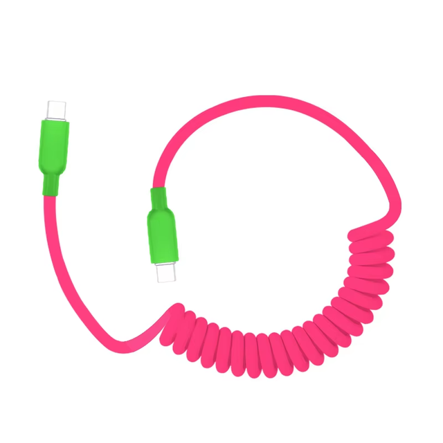 240W Chubby C-C Spring Coiled Spiral Curly Soft Liquid Silicone Aluminum USB-C to USB-C Data Charging Cable for Iphone