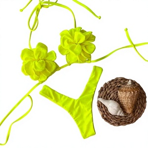 <span class=keywords><strong>SIFU</strong></span> Maillot de bain deux pièces sexy pour femme, culotte bikini taille basse à motif floral 3D, avec coussinets de poitrine, en Spandex/Polyester, haute qualité 2025, couleurs néon vives - Product Image 1