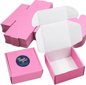 Personalizado Reciclado Caixa De Transporte Logotipo Impresso Rosa Luxo Ondulado Dobrável Kraft Embalagem De Papel De Armazenamento Mailer Box