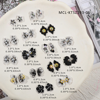 30 buah/kit seri Punk hitam putih lucu seni kuku buatan tangan Resin jimat bunga desain 3D kuku bunga akrilik bunga akrilik