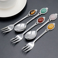 Ensemble de cuillères et fourchettes à dessert en acier inoxydable incrustées de pierres précieuses, mini-fourchettes à fruits, cuillères à café et à thé pour cadeau