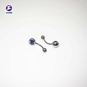 Barre de nombril classique pour enfants, en acier inoxydable, avec double cristal, plaqué or 18 carats, calibre 14, pour piercing corporel - Product Image 3