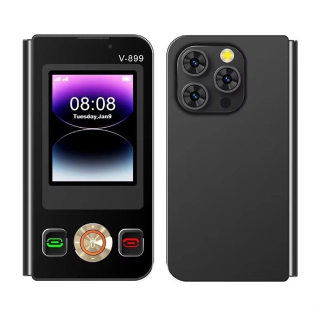 V-899 MIni Flip Mobile Phone 2G GSM Dual SIM Card Speed Dial Video Player Magic Voice 3.5mm Jack FM Small Fold Cellphone