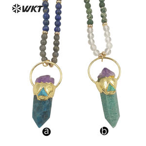 WT-N1337 WKT Puissant D'énergie Cylindre Forme Bleu <span class=keywords><strong>Apatite</strong></span> Amazonite Mix Avec Améthyste perles de long Collier Pierres Précieuses Perles Chaîne - Product Image 3