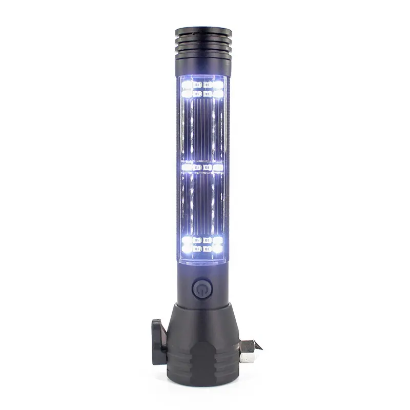 مصباح شعلة مع السلامة المطرقة البوصلة الألومنيوم USB الشمسية مصباح يدوي قابل لإعادة الشحن LED