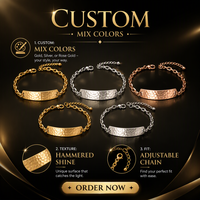 Bracelet ajustable en plaque martelée personnalisée, chaîne jonc, bijoux de mode
