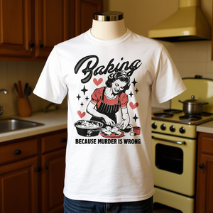 Camiseta vintage de Chef Baker Lady con la frase: Baking Because Murder Is Wrong - Product Image 3