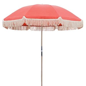 Parasol de plage 200 cm en nylon et coton blanc 200g avec franges et poteau en bois, avec <span class=keywords><strong>sac</strong></span> de <span class=keywords><strong>transport</strong></span> et pompons - Product Image 5