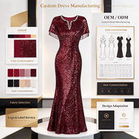 Robe de soirée sirène bordeaux à sequins pour femme, col orné de strass, manches cape à pampilles, longue robe de cérémonie pour mariage, soirée ou bal de promo