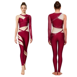 Combinaison moulante professionnelle pour femme à manches longues avec insert en maille transparente, idéale pour la gymnastique rythmique sur mesure - Product Image 2