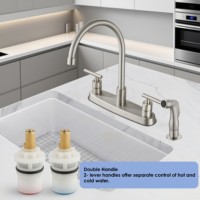 Robinet d'évier de cuisine au design moderne, à haut arc, finition brossée, robinet de cuisine 8 pouces 3 trous avec pulvérisateur latéral