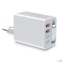 Adaptador HNT 50W GaN con Doble Puerto USB C, Cargador de Pared 50W US/UK/EU/AU Tipo C con Cable Retráctil Tipo C de 70CM, Cargador Rápido