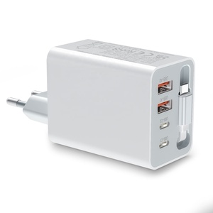 شاحن حائط HNT 50 واط GaN بمنفذين USB-C، شاحن سريع للولايات المتحدة/المملكة المتحدة/الاتحاد الأوروبي/أستراليا مع كابل Type-C قابل للسحب بطول 70 سم - Product Image 3