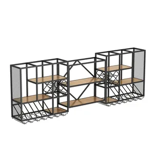 2021 moderne Bar Club Hotel Schmiedeeisen 4 Tier 5 Tier Regale Holz Wein regal Regal