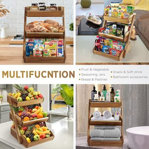 Étagère <span class=keywords><strong>de</strong></span> rangement multifonction à 3 niveaux, panier décoratif pour <span class=keywords><strong>fruits</strong></span> et légumes frais, panier en bois d'acacia pour la cuisine - Product Image 3