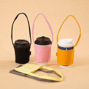 En stock : Sac de transport pour café à emporter en toile, style moderne et minimaliste, manchon écologique pour tasse de thé au lait, emballage personnalisable, logo sur mesure - Product Image 1