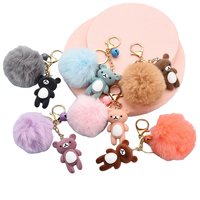 Porte-clés floqué ours en émail dessin animé pendentif de sac de Couple mignon voiture 3D boule de fourrure porte-clés jouets cadeau