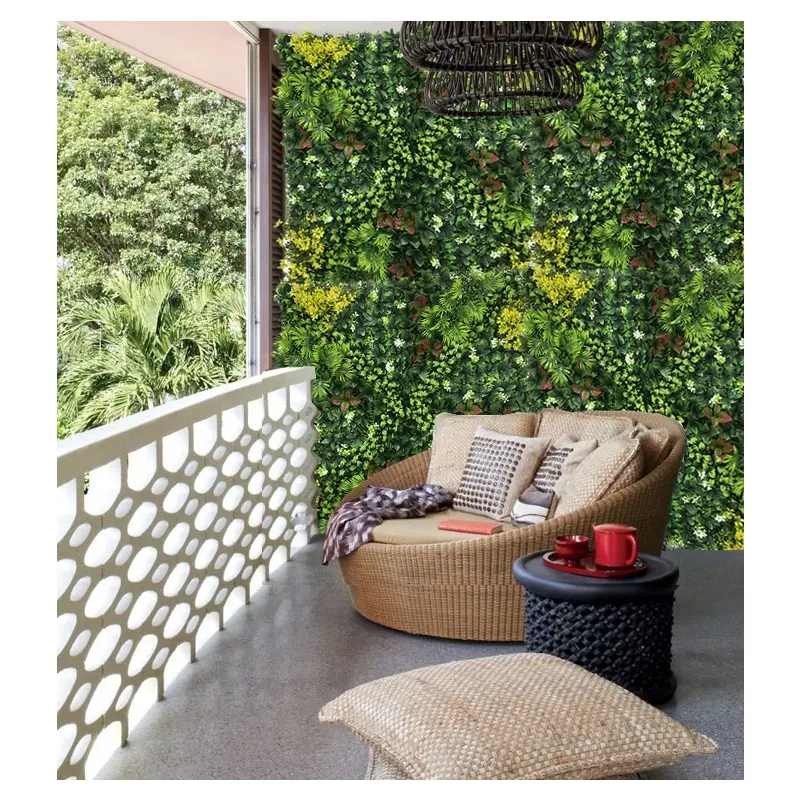 Tizen Custom Wholesale hotel decoration UV plastic greenery boxwood panels hedge artificial plant grass wall