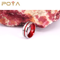 POYA Jewelry Bague de mariage en tungstène brossé 8mm pour hommes femmes rouge rainuré centre biseauté bord rouge anodisé intérieur en aluminium
