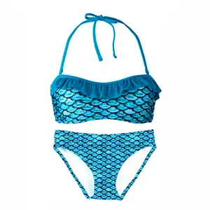 Pedido pequeño bebé niñas sirena traje de baño 3T a 8Y estampado personalizado niños brillante Bikini para piscina